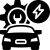 Certified Tesla body shop icon showing electric vehicle and wrench